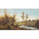 Józef Guranowski (1852-1922), Pejzaż z dwiema chatami w tle