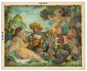 Ludwik Klimek (1912 Skoczów - 1992 Nicea), Obraz dwustronny: Akt / Muzykowanie na trawie
