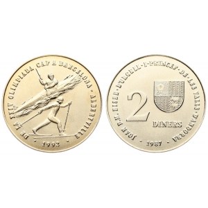 Andorra 2 Diners 1987-1992 Winter & Summer Olympics. Averse: Small arms on shield; upper right; value at center; left...