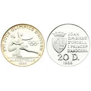 Andorra 20 Diners 1988 1992 Winter Olympics Albertville. Averse: Crowned arms to left of five line inscription...