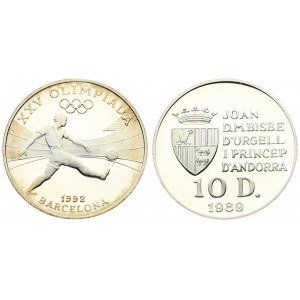 Andorra 10 Diners 1989 1992 Summerr Olympics. Averse: Crowned arms to left of five line inscription; value below...
