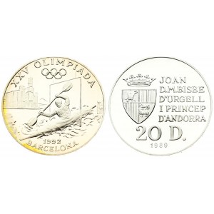 Andorra 20 Diners 1989 1992 Summer Olympics. Averse: Crowned arms to left of five line inscription; value below...