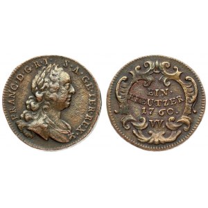 Austria 1 Kreuzer 1760W Franz I(1745-1765). Averse: Bust right. Reverse: Value within cartouche. Copper. ...