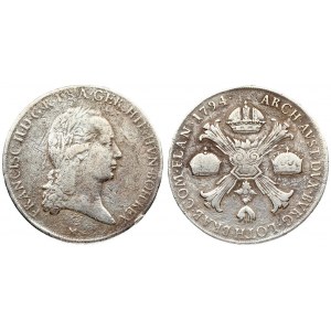 Austria Austrian Netherlands 1 Thaler 1794 M. Franz I (1792-1835). Averse: Laureate bust right; mintmark below...