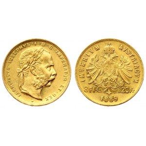 Austria 8 Florins-20 Francs 1889. Franz Joseph I(1848-1916). Averse: Laureate head right; heavy whiskers. Reverse...