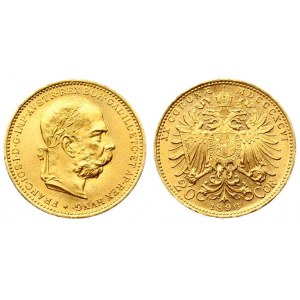Austria 20 Corona 1896 - MDCCCXCVI Franz Joseph I(1848-1916). Averse: Laureate; bearded head right. Reverse...