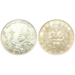 Austria 500 Schilling 1983 Catholic Day - Pope's Visit. Averse: Value within circle of shields. Reverse...