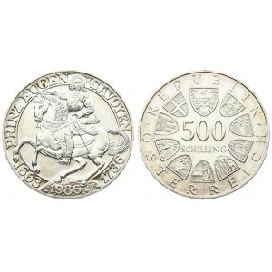 Austria 500 Schilling 1986 250th Anniversary - Birth of Prince Eugene of Savoy. Averse: Value within circle of shields...