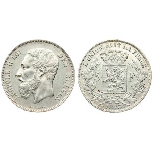 Belgium 5 Francs 1873 Leopold II(1865-1909). Averse: Smaller head; engraver's name near rim; below truncation...