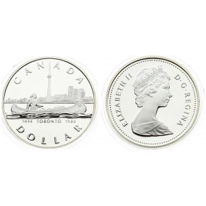 Canada 1 Dollar 1984 Toronto Sesquicentennial. Averse: Young bust right. Reverse: Canoeing person...