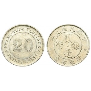 China KWANGTUNG PROVINCE 20 Cents 1920 Guangzhou. Averse: KWANG-TUNG PROVINCE / TWENTY CENTS. Value. Reverse...