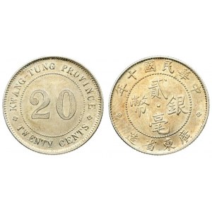China KWANGTUNG PROVINCE 20 Cents 1920. Averse: KWANG-TUNG PROVINCE / TWENTY CENTS. Value. Reverse...
