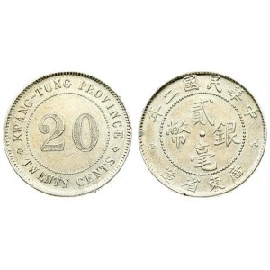 China KWANGTUNG PROVINCE 20 Cents 1920. Averse: KWANG-TUNG PROVINCE / TWENTY CENTS. Value. Reverse...