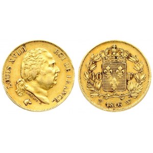 France 40 Francs 1816 W Louis XVIII(1814-1824). Averse: Head right. Reverse...