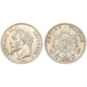 France 5 Francs 1870A Napoleon III(1852-1870). Averse: Laureate head left. Averse Legend: NAPOLEON III EMPEREUR...