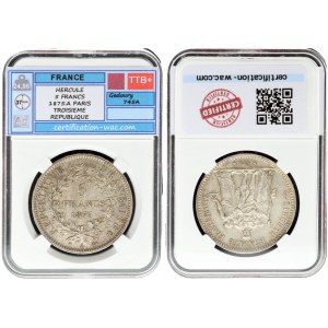 France 5 Francs 1875A Averse: Hercules group. Reverse: Denomination within wreath. Silver. KM 820.1. WAC TTB...