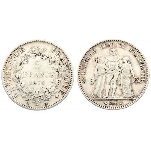 France 5 Francs 1876A Averse: Hercules group. Reverse: Denomination within wreath. Silver. KM 820.1