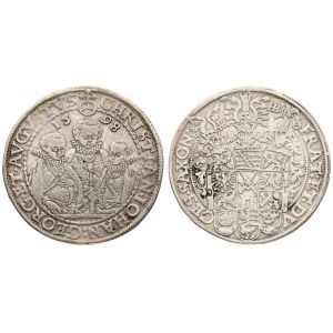 Germany SAXONY 1 Thaler 1598 HB. Dresden. Christian II. Johann Georg I. and August (1591-1602). Averse...