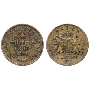 Germany BADEN 1 Kreuzer 1871 Friedrich I(1852-1907). Averse: SCHEIDE MUNZE below shield. Averse Legend...