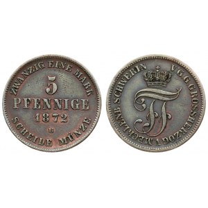 Germany MECKLENBURG-SCHWERIN 5 Pfennig 1872B. Friedrich Franz II(1842-1883). Averse: Crowned monogram. Reverse...