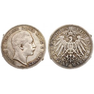 Germany Prussia 5 Mark 1891 A. Wilhelm II (1888-1918). Averse: Head right. Reverse...