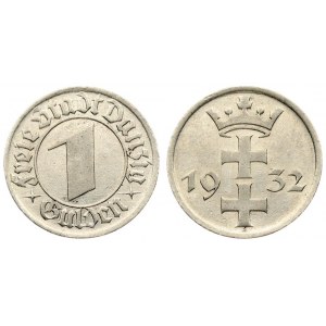 Germany Danzig 1 Gulden 1932 Averse: Large numeric denomination within circle. Reverse: Arms divide date. Nickel...