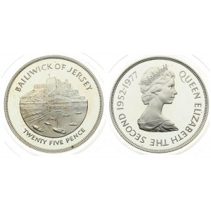 Jersey 25 Pence ND(1977) Queen's Silver Jublilee. Averse: Young bust right. Reverse...