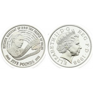 Great Britain 5 Pounds 1998 50th Birthday - Prince Charles. Elizabeth II(1952-). Averse: Head with tiara right. Reverse...