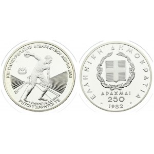 Greece 250 Drachmai 1982 Pan-European Games.  Averse: Arms within wreath. Reverse: 1896 Olympic discus throwing. Silver...