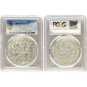 Netherlands ZWOLLE 1 Lion Daalder 1646 Averse: Averse: Armored knight looking right above lion shield in inner circle...