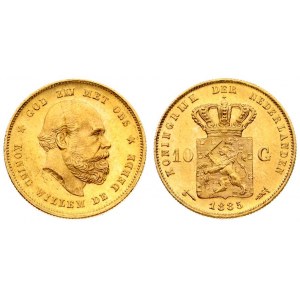 Netherlands 10 Gulden 1885 William III(1849-1890). Averse: Head right. Averse Legend: KONING WILLEM DE DERDE ...