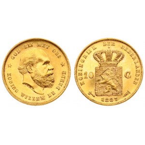 Netherlands 10 Gulden 1887 William III(1849-1890). Averse: Head right. Averse Legend: KONING WILLEM DE DERDE ...