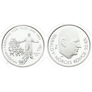 Norway 50 Kroner 1995 50th Anniversary - United Nations. Averse: Head right. Reverse: Standing figure facing...