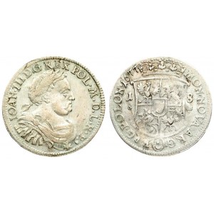 Poland 1 Ort  1677 SB John III Sobieski(1674-1696). Averse: Laureate armored bust right. Reverse: Crowned shield...