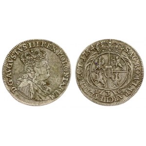 Poland 3 Groszy 1754 EC August III(1733–1763). Averse: Crowned bust right. Reverse: Crowned arms within sprigs; 3 below...