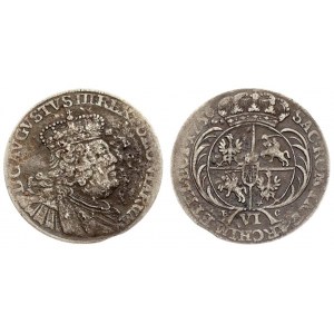 Poland 6 Groszy 1756 EC August III(1733-1763). Averse: Large crowned bust right. Reverse: Crowned arms within sprigs...