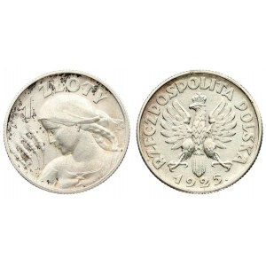 Poland 1 Zloty 1925 (London) Dot after date. Averse: Crowned eagle with wings open. Reverse: Bust left...