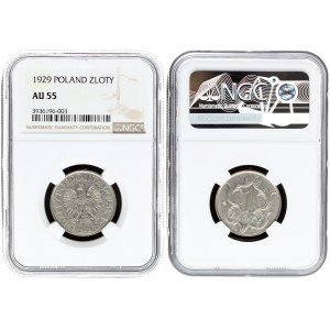 Poland 1 Zloty 1929(w) Averse: Crowned eagle with wings open. Reverse: Value within stylized design. Nickel. Y 14...