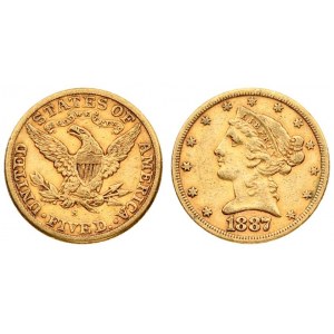 USA 5 Dollars 1887 S San Francisco. Liberty / Coronet Head - Half Eagle With motto. Averse...