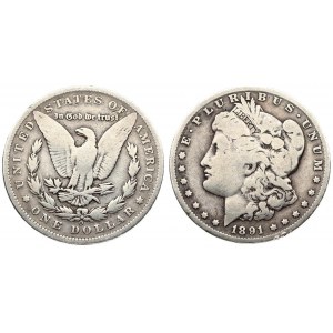USA 1 Dollar 1891 'Morgan Dollar' O New Orleans. Averse: Liberty head; facing left. Lettering...