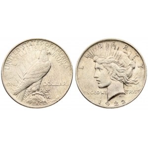 USA 1 Dollar 'Peace Dollar' 1922 Philadelphia. Averse: Capped head of Liberty left; headband with rays. Lettering...