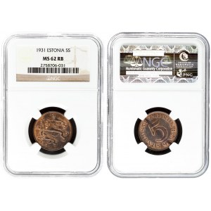 Estonia 5 Senti 1931 Averse: Three leopards left above date. Reverse: Denomination. Edge Description: Plain. Bronze...