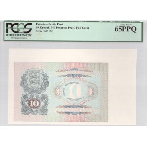 Estonia 10 Krooni 1940 Banknote Progress Proof Full Color SCWPM#68p. PCGS 65 PPQ Gem New