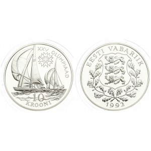 Estonia 10 Krooni 1992 Barcelona Olympic Games Sail Boats. Averse: National arms wreath surrounds date below. Reverse...