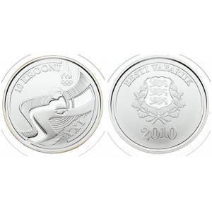 Estonia 10 Krooni 2010 Vancouver Winter Olympics. Averse: National arms within wreath date below. Reverse...