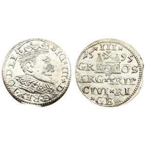 Latvia 3 Groszy 1595 Riga. Sigismund III Vasa (1587-1632). Averse: Crowned bust right. Reverse: Value; divided date...