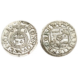 Latvia Livonia 1/24 Thaler 1648 Christina (1632–1654) Averse: Crowned arms in inner circle. Reverse...