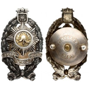 Latvia Firefighter Identification Badge (1930) (probably 2nd degree). Sterling silver; gold central shield...