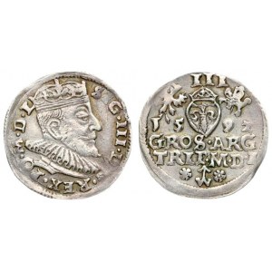 Lithuania 3 Groszy 1592 Vilnius. Sigismund III Vasa (1587-1632)  Averse: Crowned bust right. Reverse: Value...