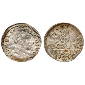 Lithuania 3 Groszy 1593 Vilnius. Sigismund III Vasa (1587-1632). Averse: Crowned bust right. Reverse: Value...